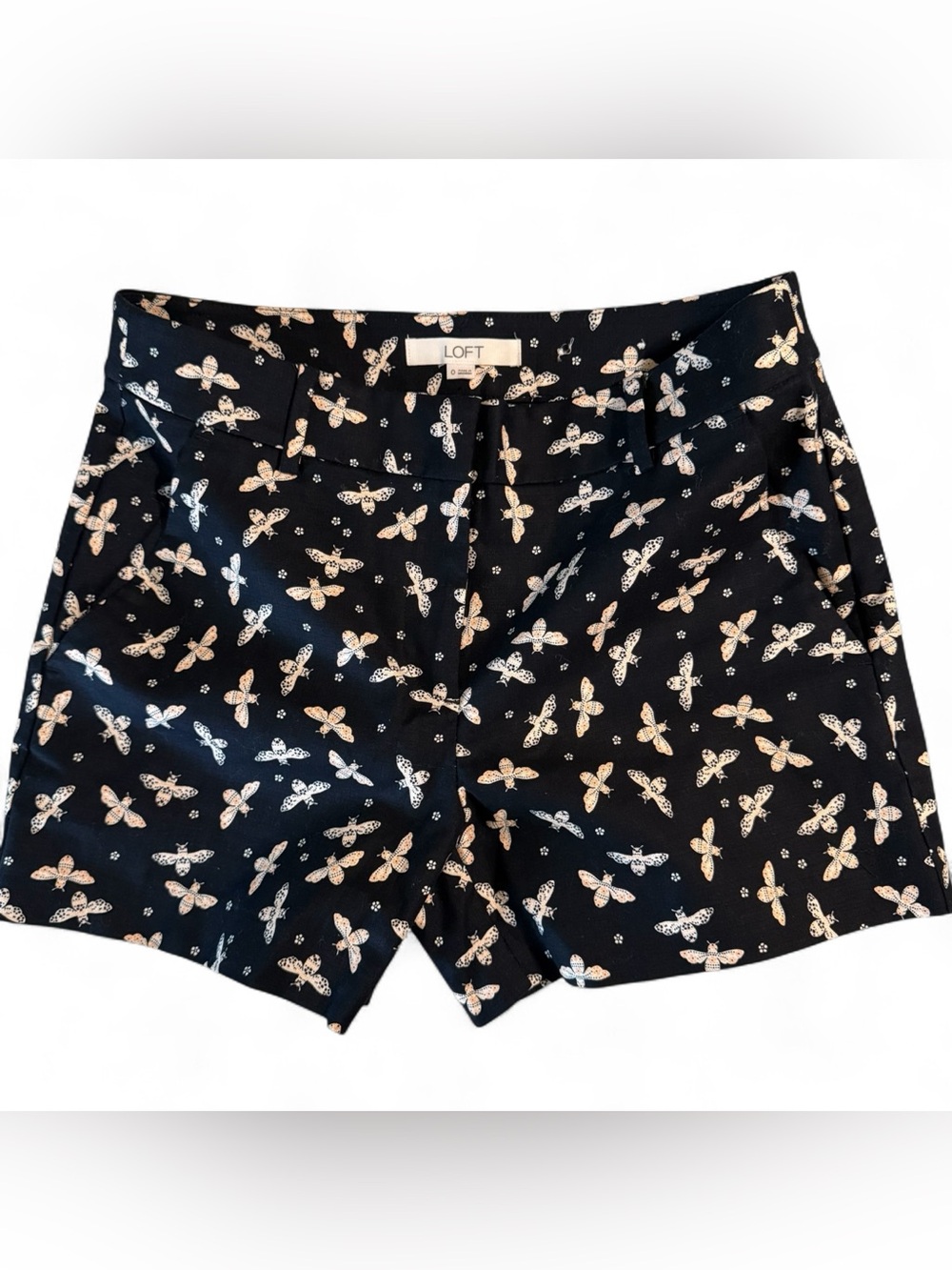 LOFT Black Dragonfly Print Dress Shorts Women’s Size 0 Tailored Flat Front